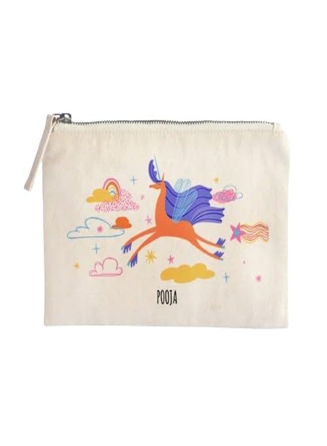 Zooboo Catch All Pouch Personalized with Kid's Names, 100% Cotton with Zipper, Pencil Pouch for Boys and Girls, School Supply Stationery Box Organizer for Students Magical Unicorn - Image 1